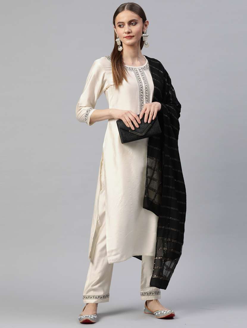 embroidered straight kurta pant with dupatta