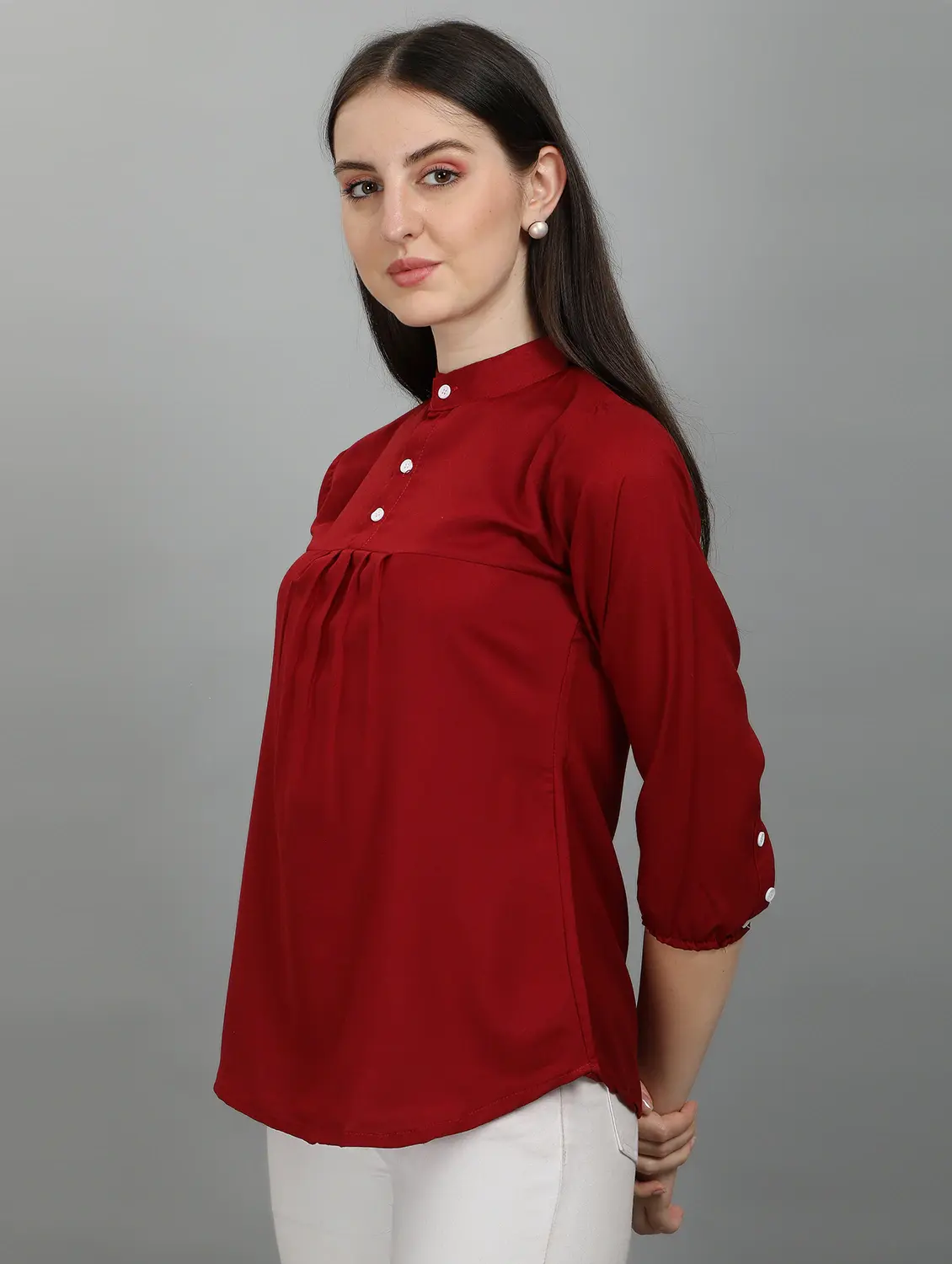 maroon rayon solid casual top for girl - 18963937 - Standard Image - 2