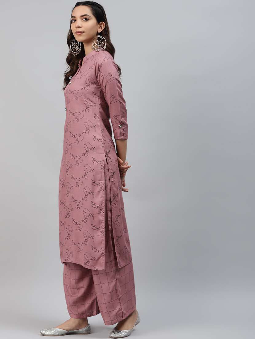 women printed three quarter sleeve kurta and palazzo set - 18968729 -  Standard Image - 2