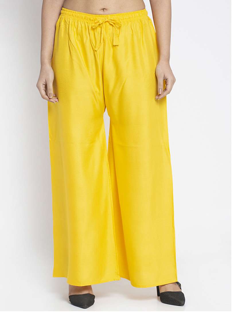 yellow rayon flared palazzo