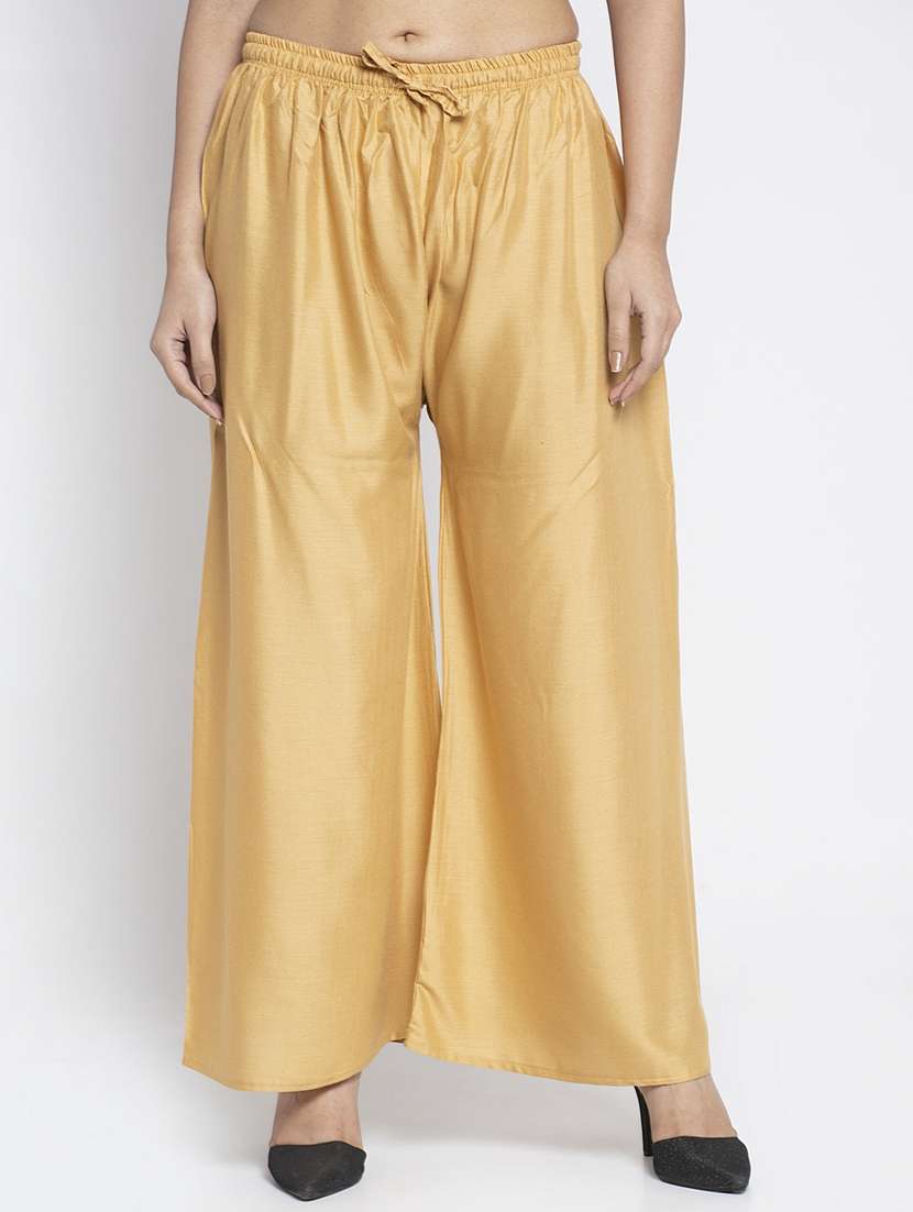 gold rayon flared palazzo