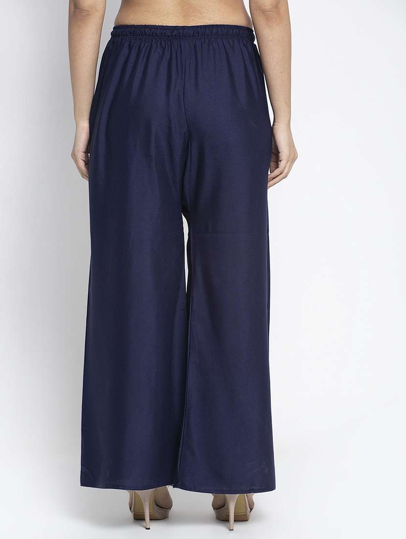 navy blue solid flared palazzo - 18984177 - Standard Image - 2
