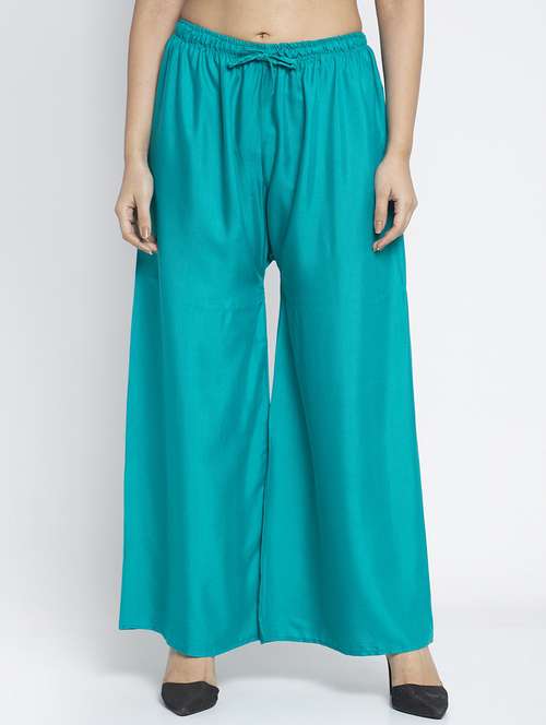 green rayon flared palazzo - 18984184 - Standard Image - 0