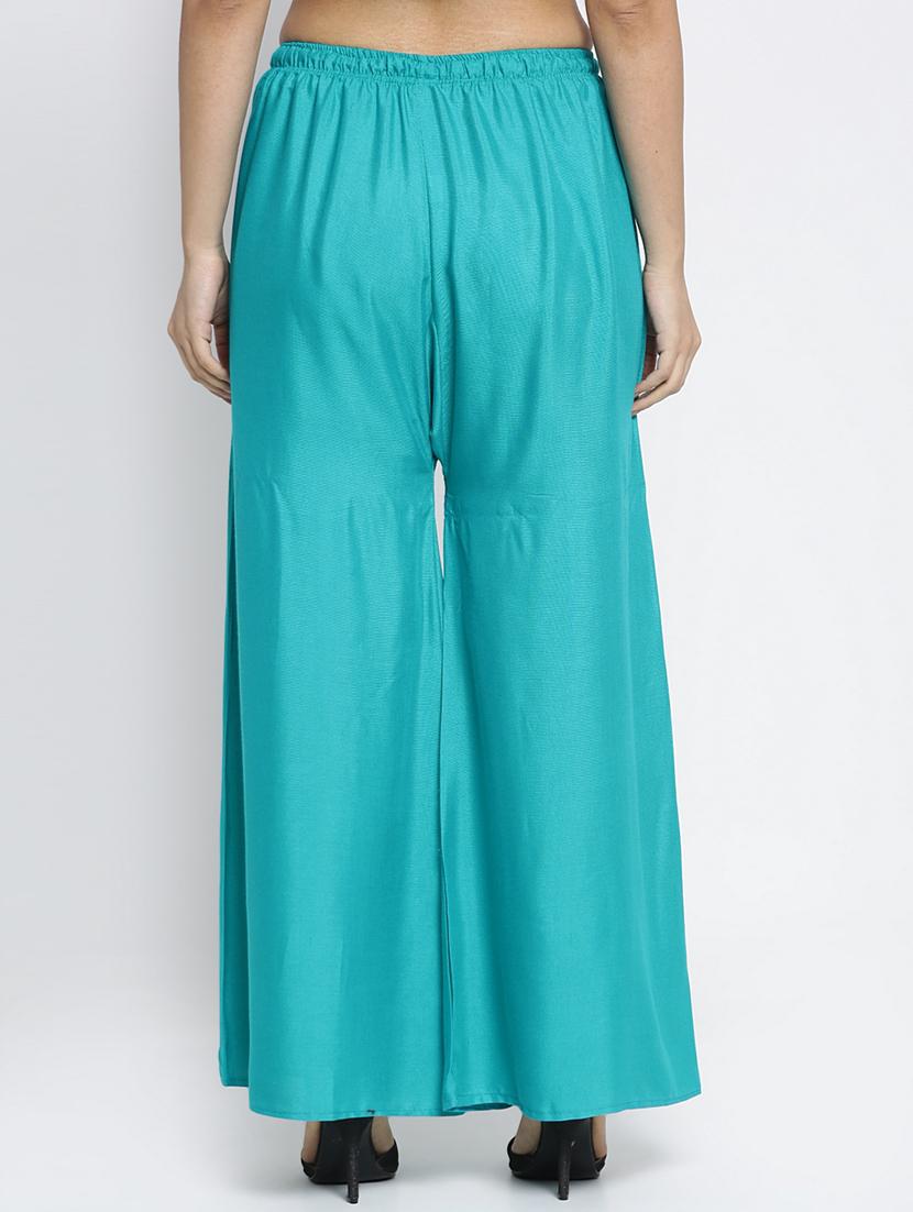 green rayon flared palazzo - 18984184 - Standard Image - 2