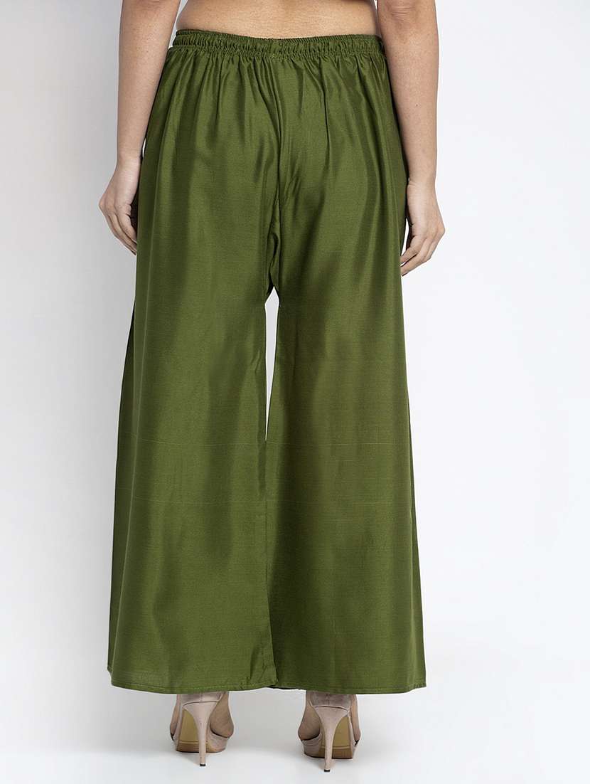 green solid flared palazzo - 18984185 - Standard Image - 2