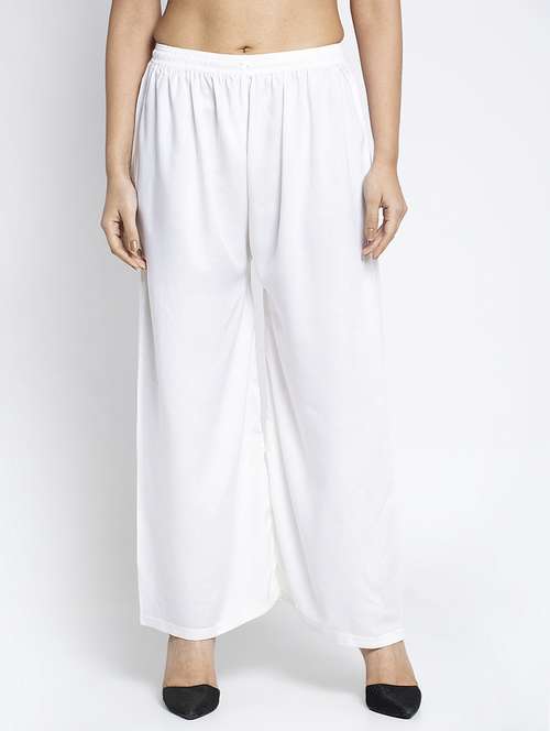 white rayon flared palazzo - 18984186 -  Standard Image - 0