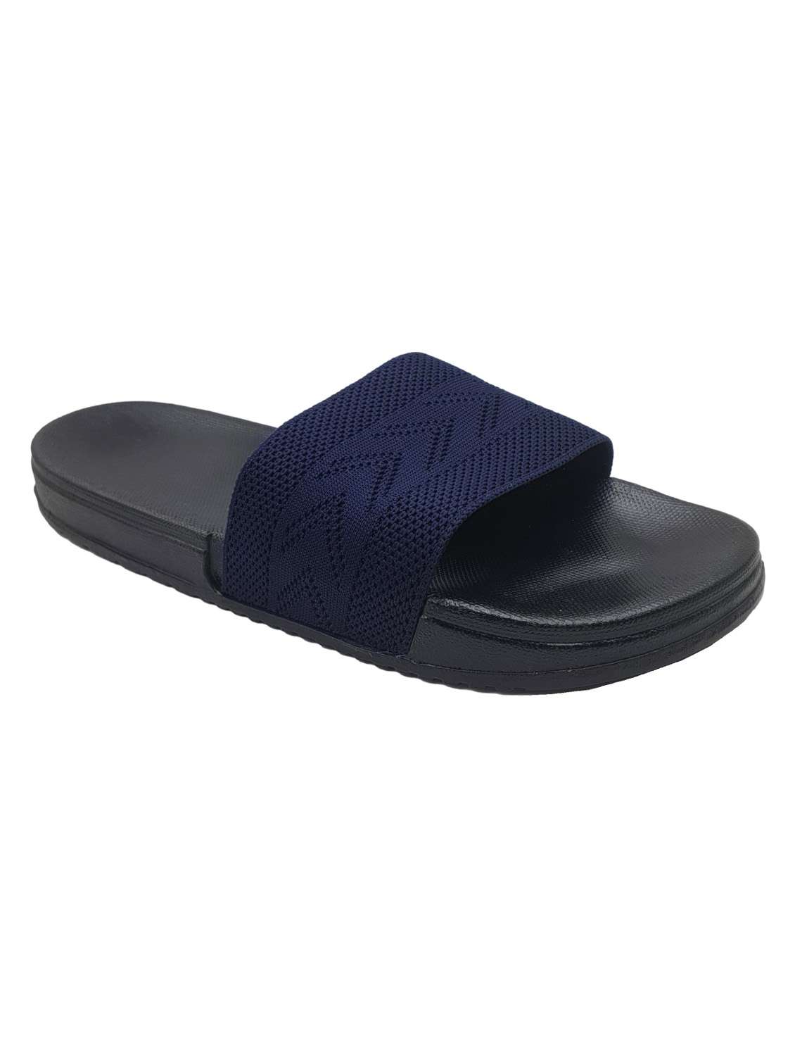 blue synthetic & mesh slip on flip flops