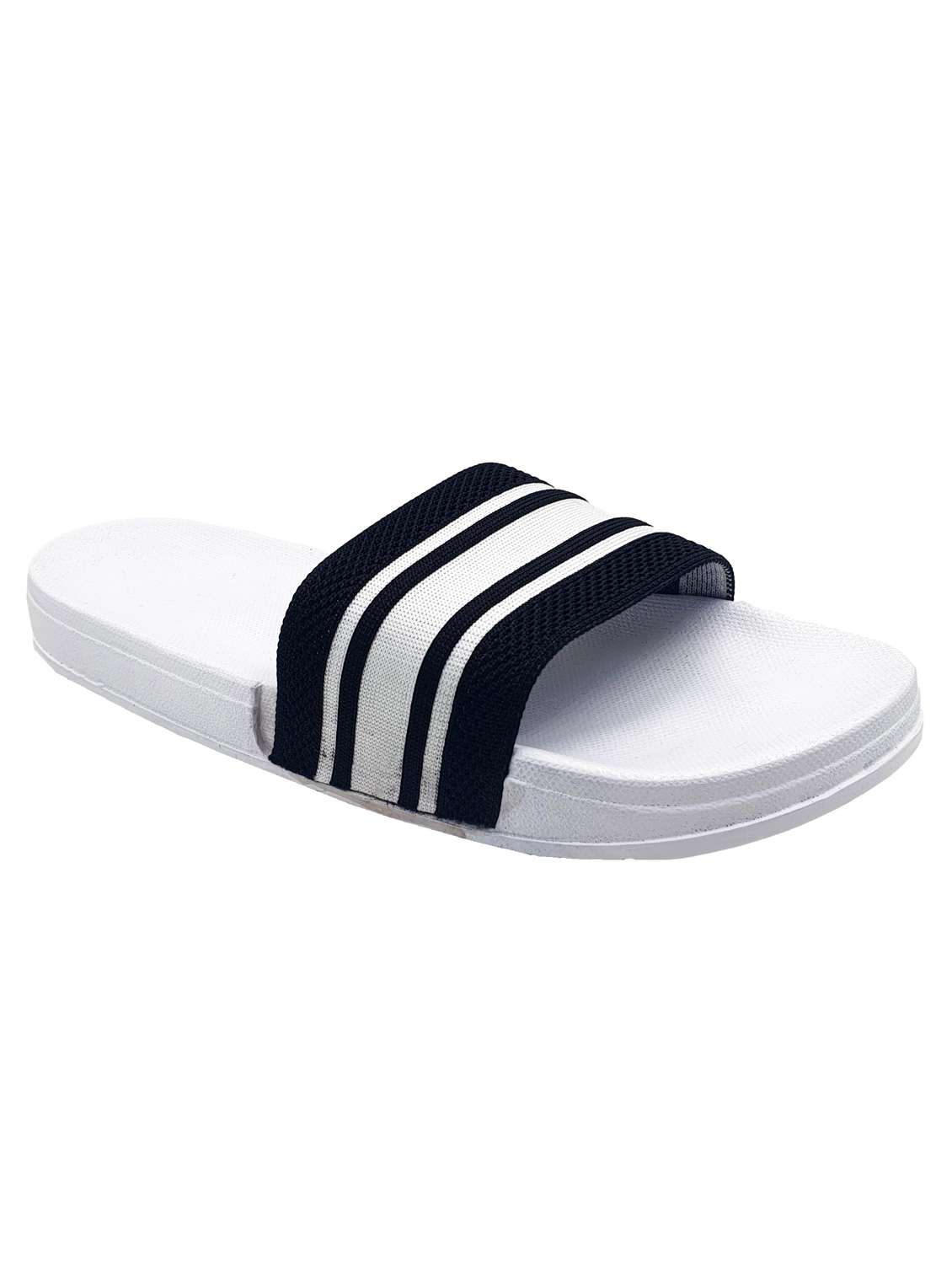 white synthetic & mesh slip on flip flops