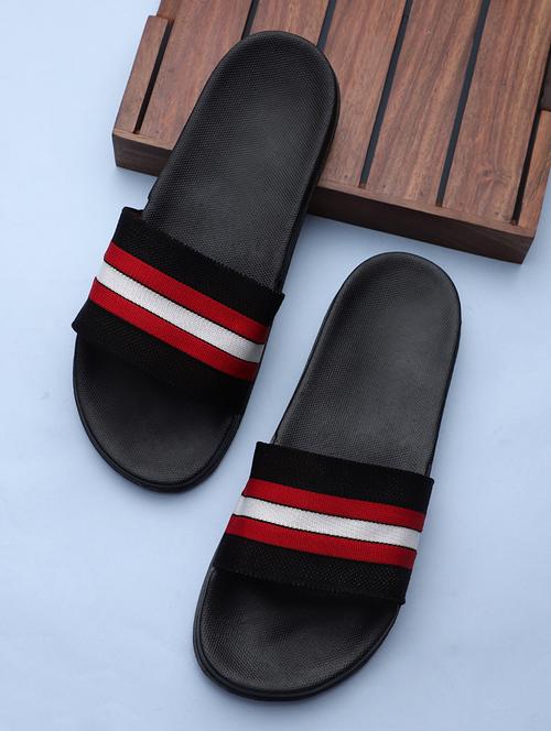 black synthetic & mesh slip on flip flops - 19010356 -  Standard Image - 0