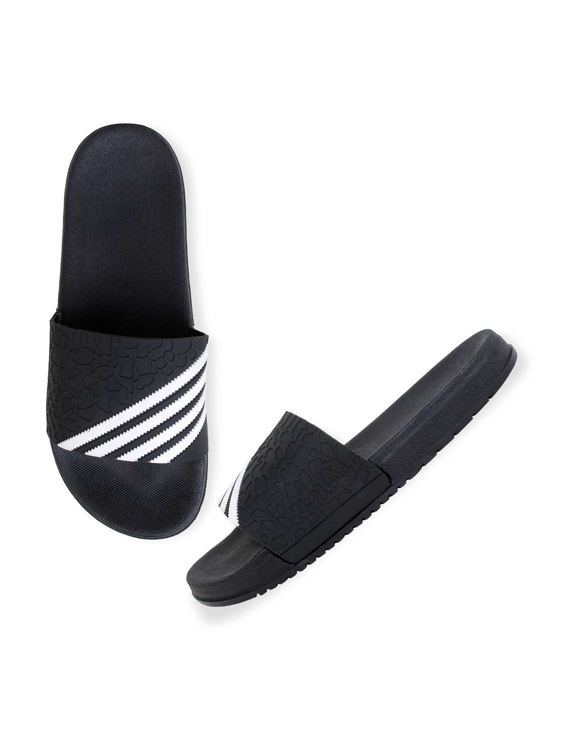 black striped slip on sliders - 19010361 -  Standard Image - 2