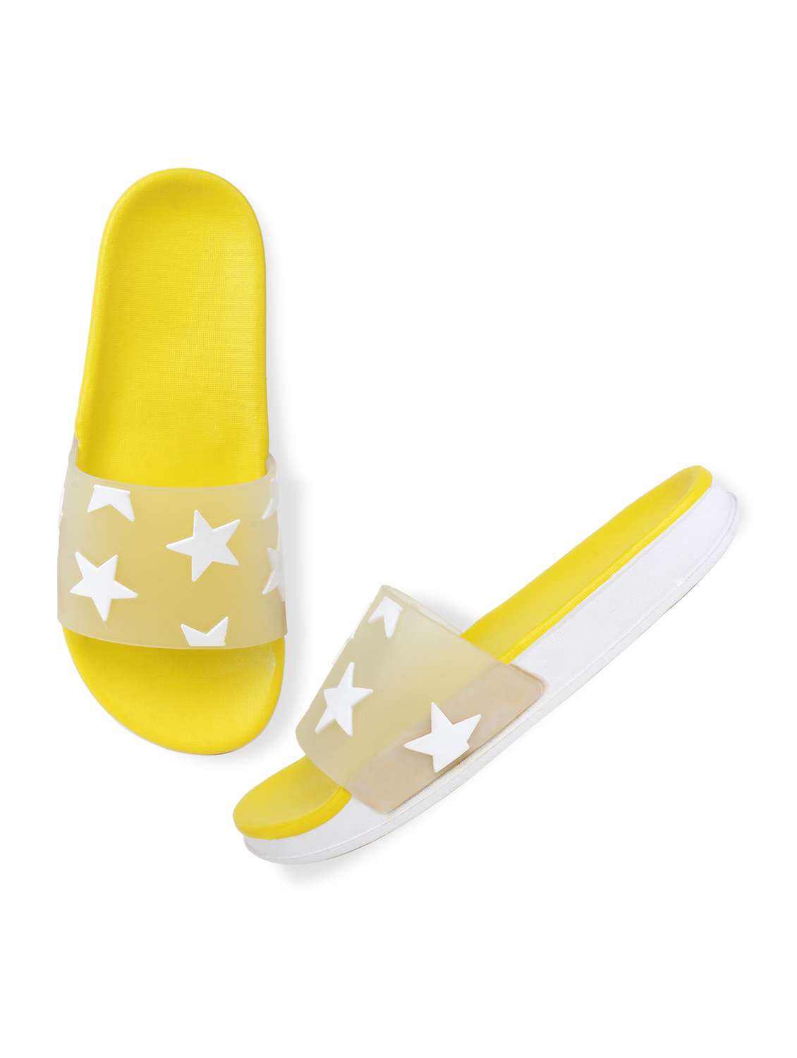 yellow printed slip on flip flop - 19020842 - Standard Image - 2