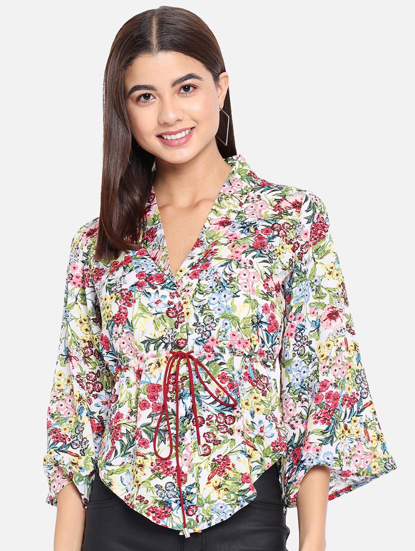 women printed asymmetric lapel neck top - 19036242 -  Zoom Image - 0