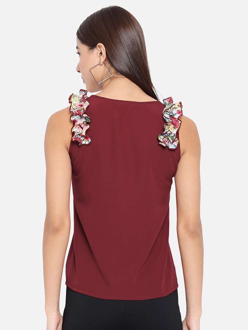 women maroon round neck solids top - 19036405 -  Standard Image - 2