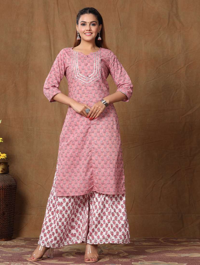 pink cotton kurta palazzo  set