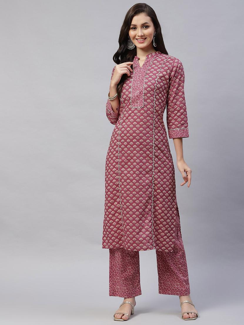 women three quarter sleeve kurta palazzo set - 19039250 - Zoom Image - 0
