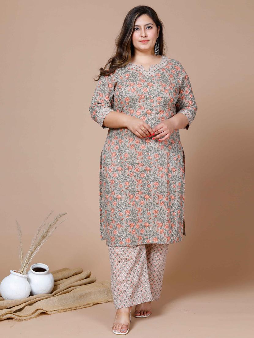 brown cotton kurta palazzo  set - 19039342 -  Zoom Image - 0