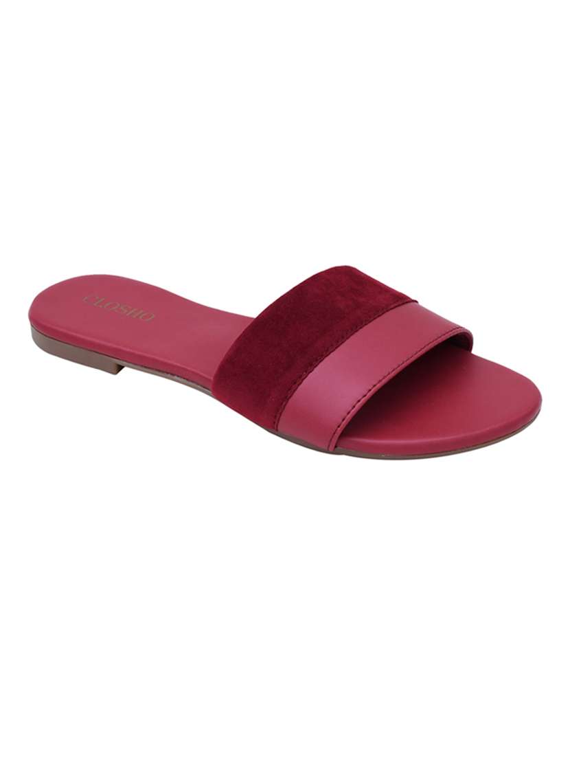 maroon slip on sandal