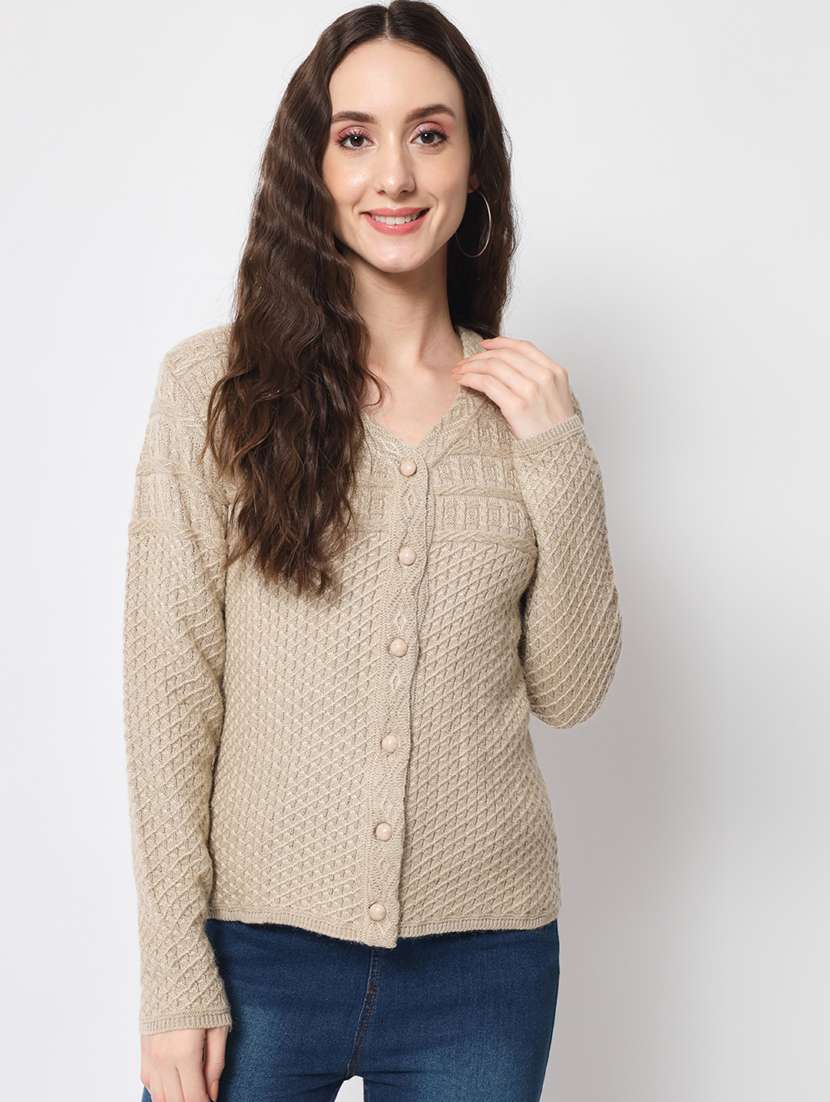 beige solid cardigan