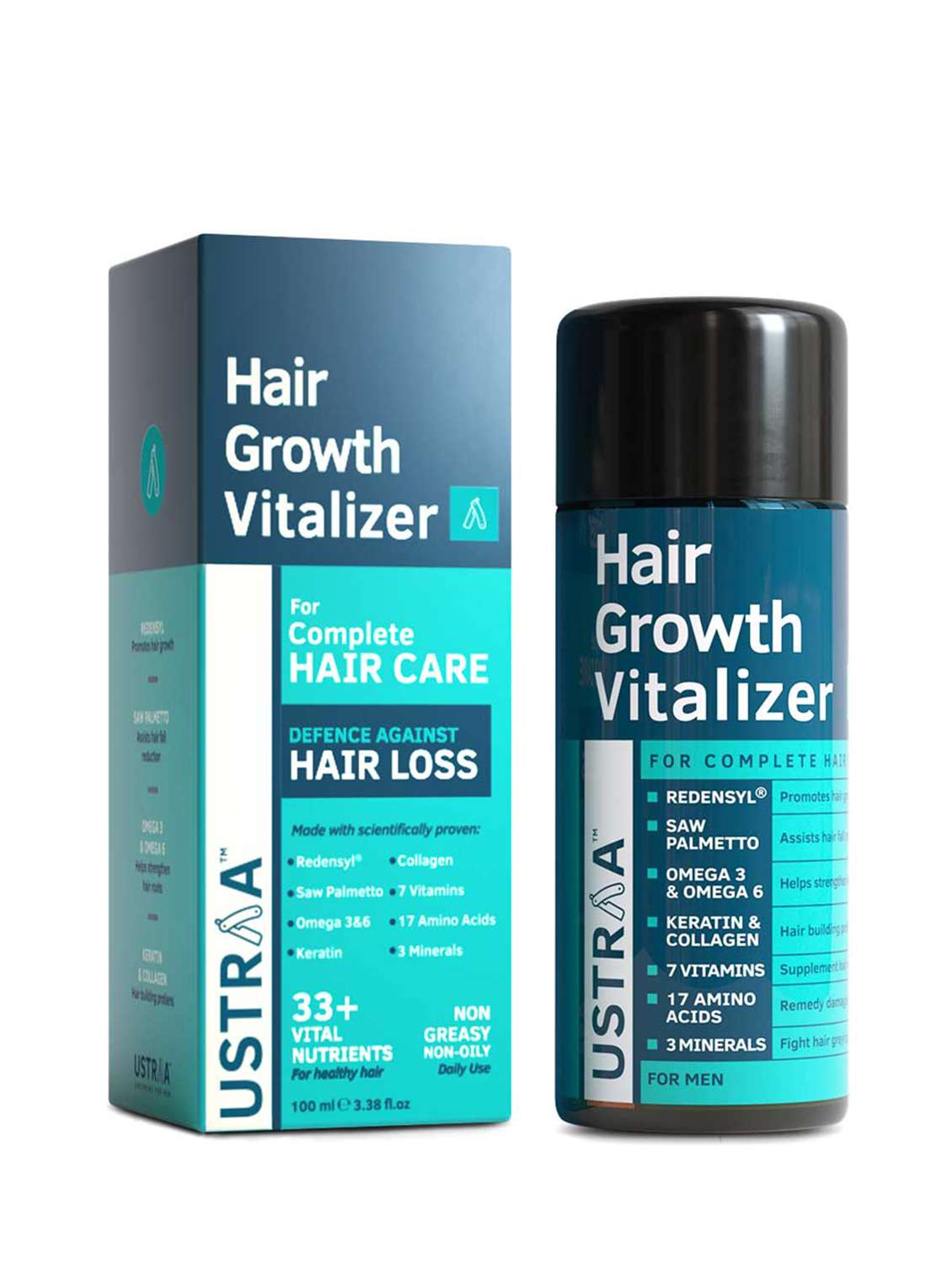 Ustraa Hair Growth Kit (Anti Hairfall Shampoo 250ml, Hair Growth Vitalizer & Cream)