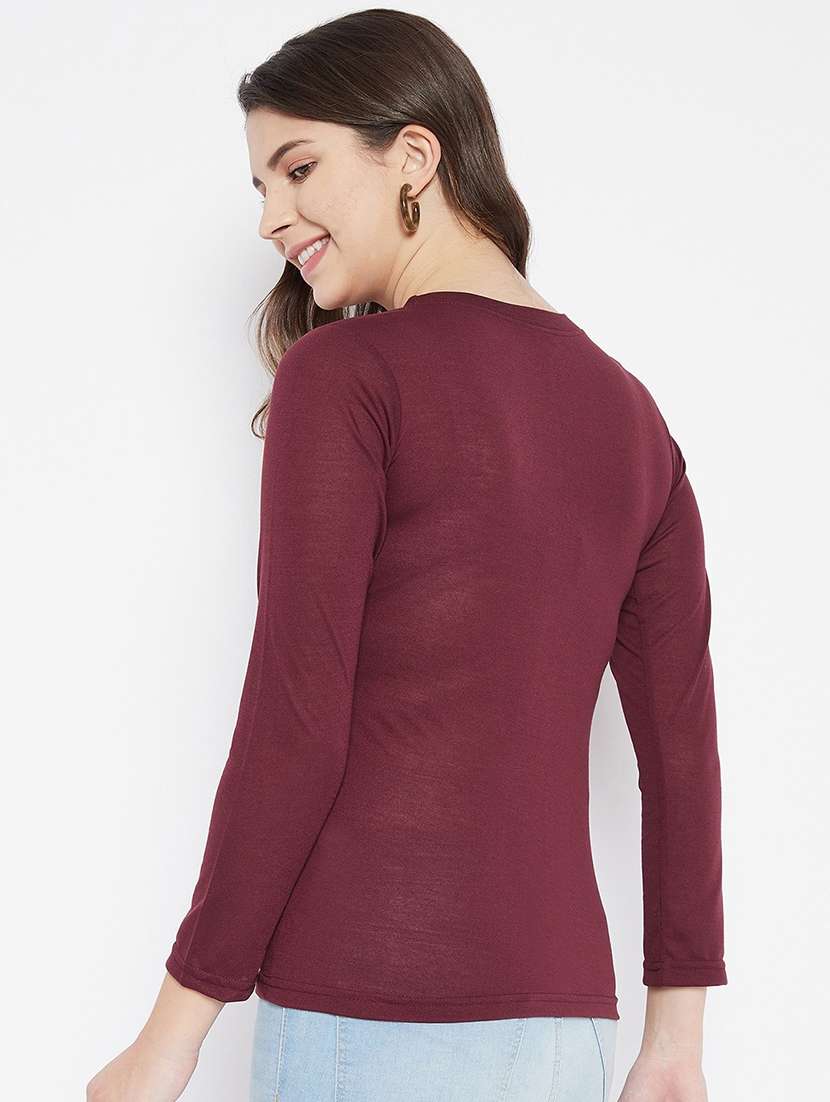 maroon coloured printed regular tee - 19082372 - Standard Image - 2