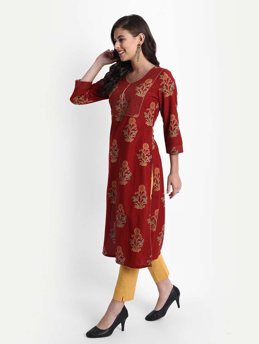 red rayon straight kurta - 19082418 -  Standard Image - 2