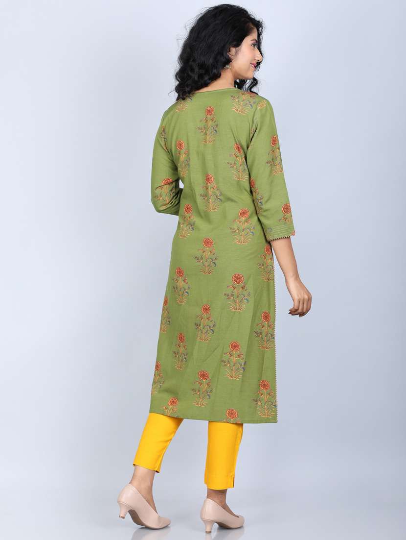 green rayon straight kurta - 19082419 -  Standard Image - 2