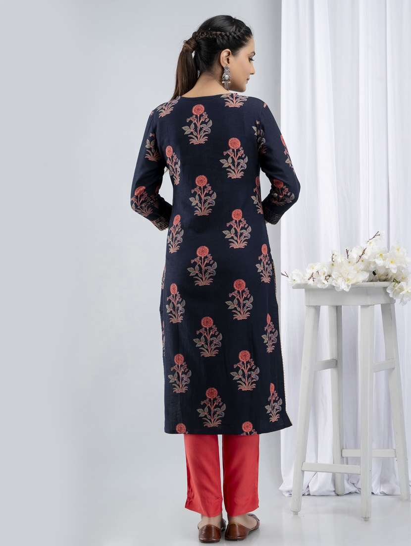 navy rayon straight kurta - 19082420 -  Standard Image - 2