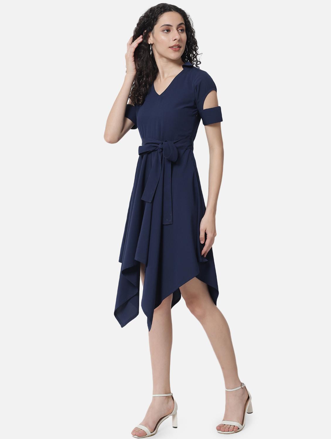 women's asymmetric solid dress - 19082704 - Standard Image - 2