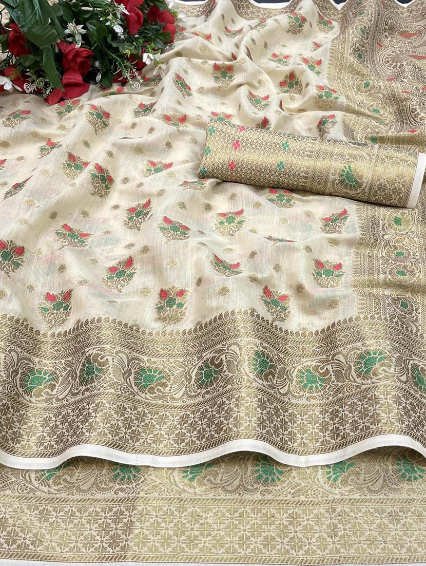 cream cotton silk set saree with blouse - 19082937 - Standard Image - 2