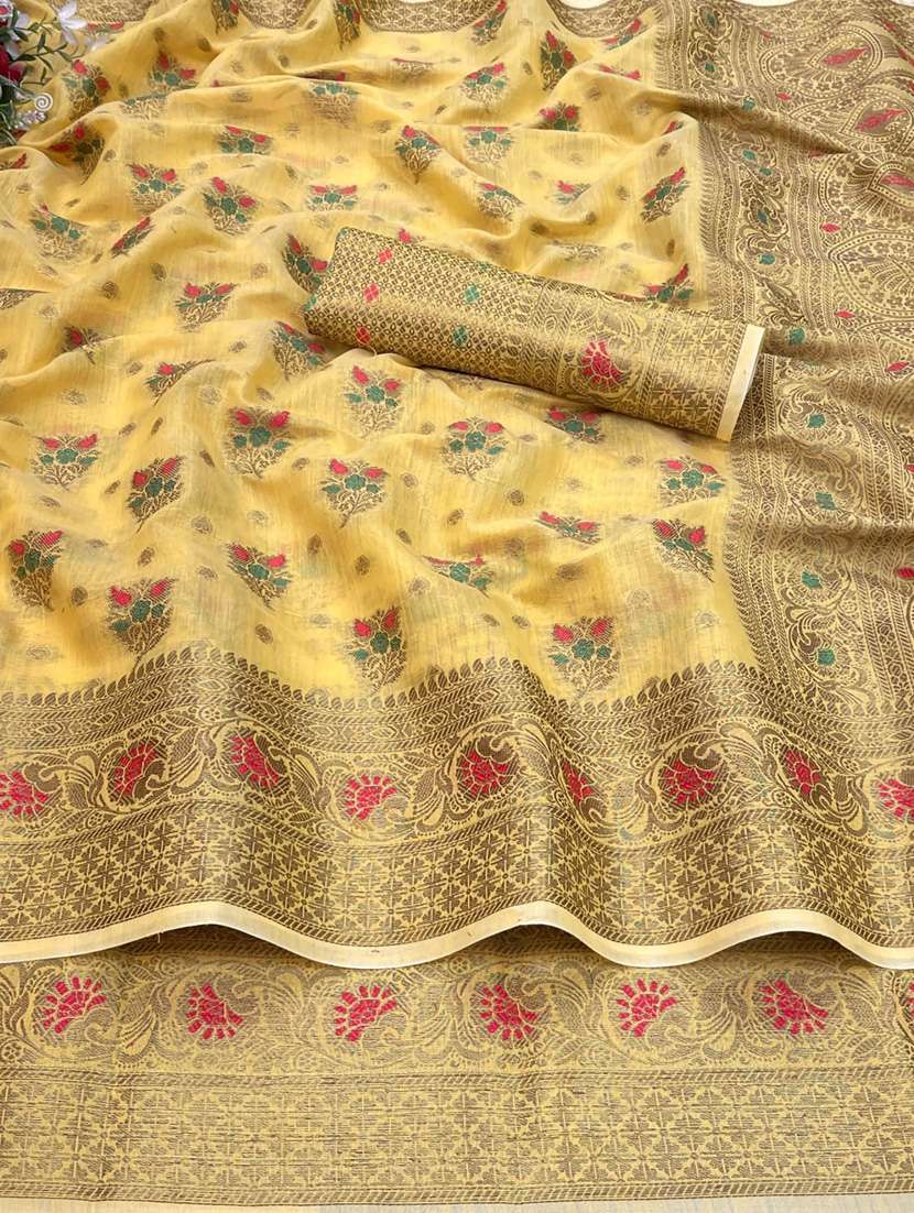 yellow cotton silk set saree - 19082938 - Standard Image - 2