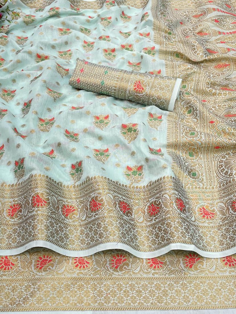 blue cotton silk set saree with blouse - 19082941 - Standard Image - 2