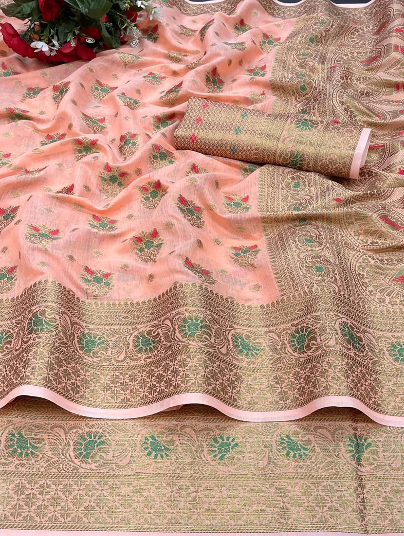 orange cotton silk set saree - 19082955 - Standard Image - 2