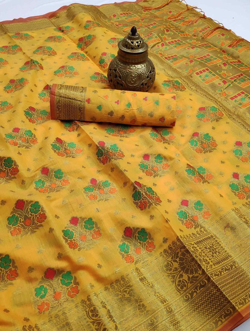 yellow cotton silk set saree with blouse - 19082993 - Standard Image - 2