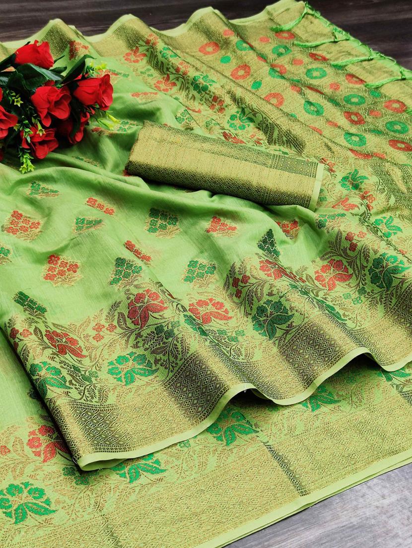 green cotton silk set saree - 19082995 - Standard Image - 2