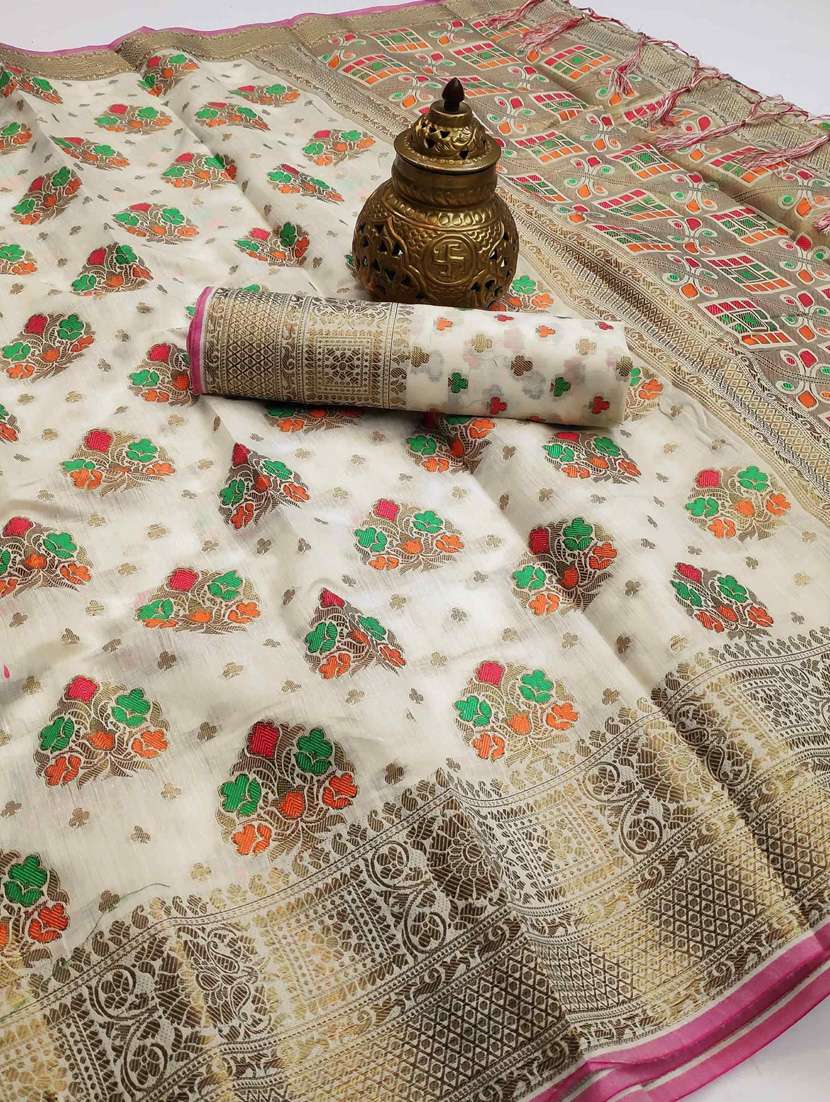 white cotton silk set saree - 19083040 - Standard Image - 2