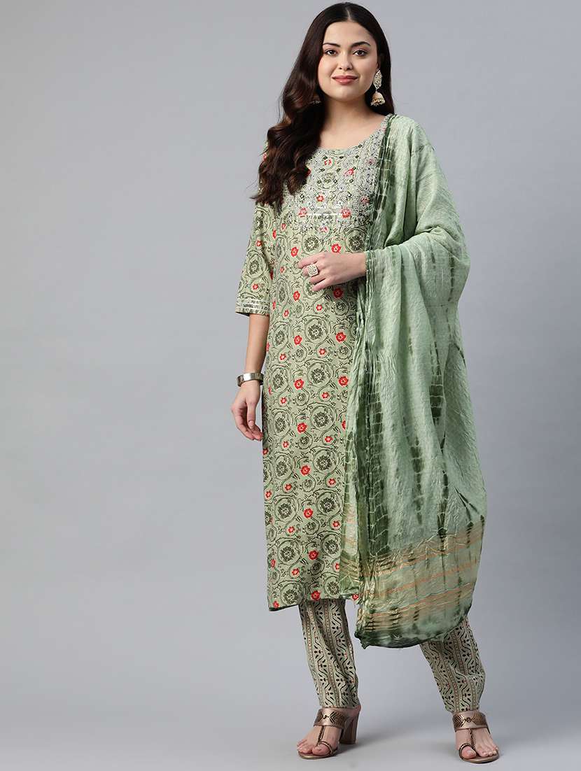 green kurta pant dupatta set