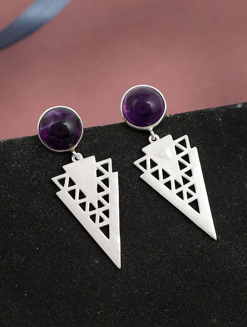  purple silver plated drop earring