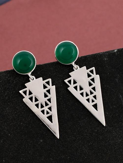 green silver plated drop earring - 19085271 - Standard Image - 0