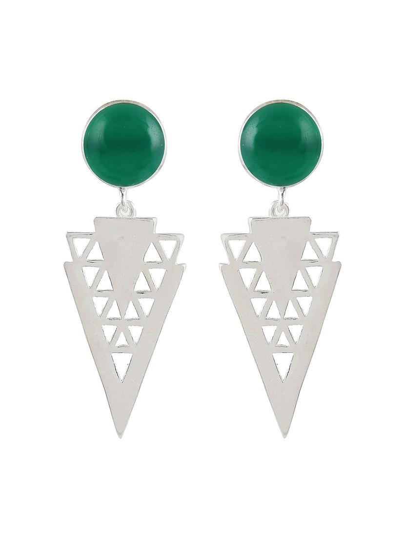 green silver plated drop earring - 19085271 - Standard Image - 2