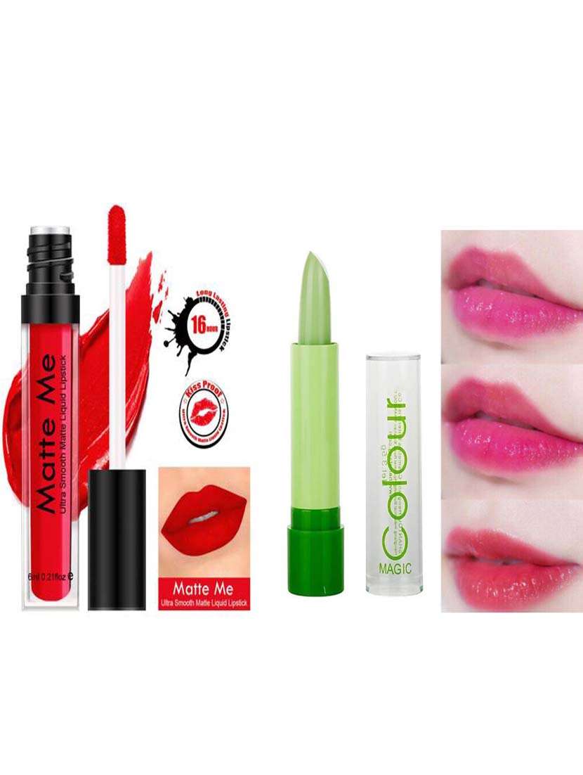 makeup liquid  matte red lipstick and lip balm combo