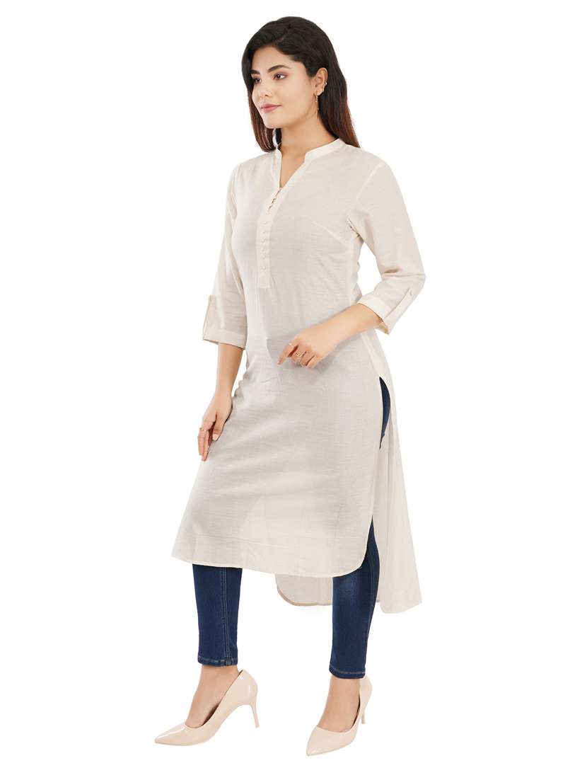 off-white solid high-low kurti - 19085743 - Standard Image - 2