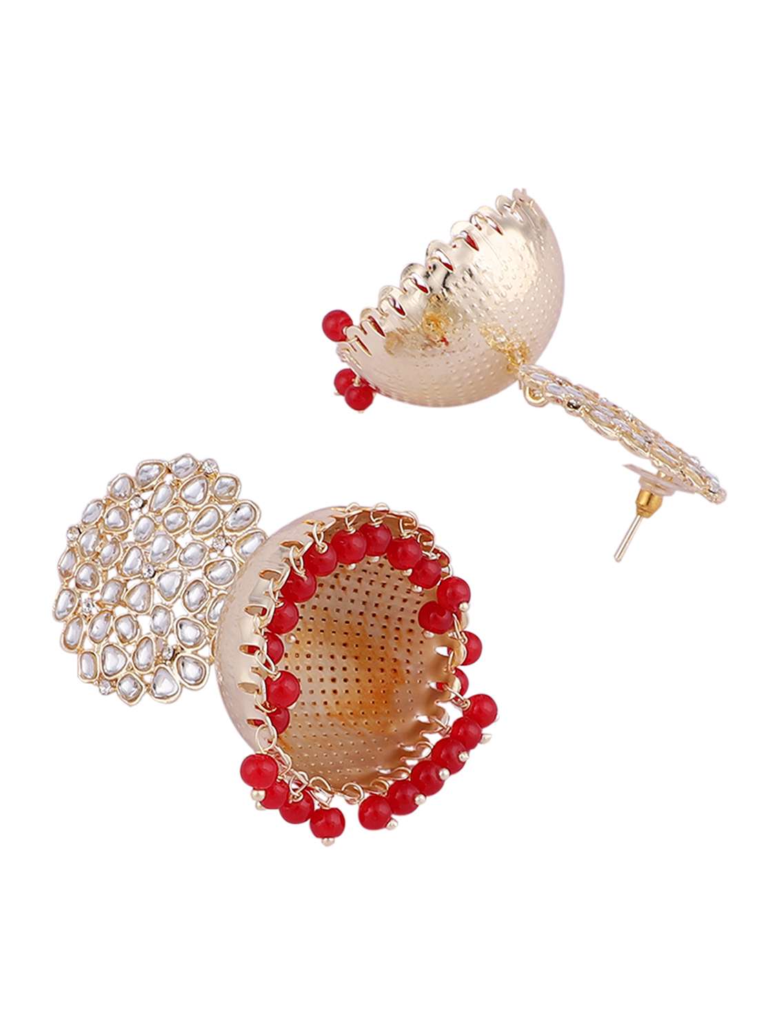 red gold plated jhumka earring - 19086329 -  Standard Image - 2