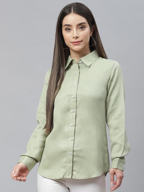 green viscose regular shirt - 19086591 - Standard Image - 0