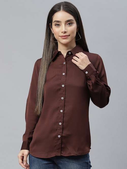 brown polyester regular shirt - 19086595 -  Standard Image - 0