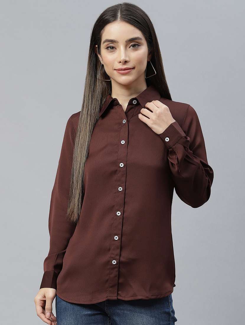 brown polyester regular shirt - 19086595 -  Zoom Image - 0