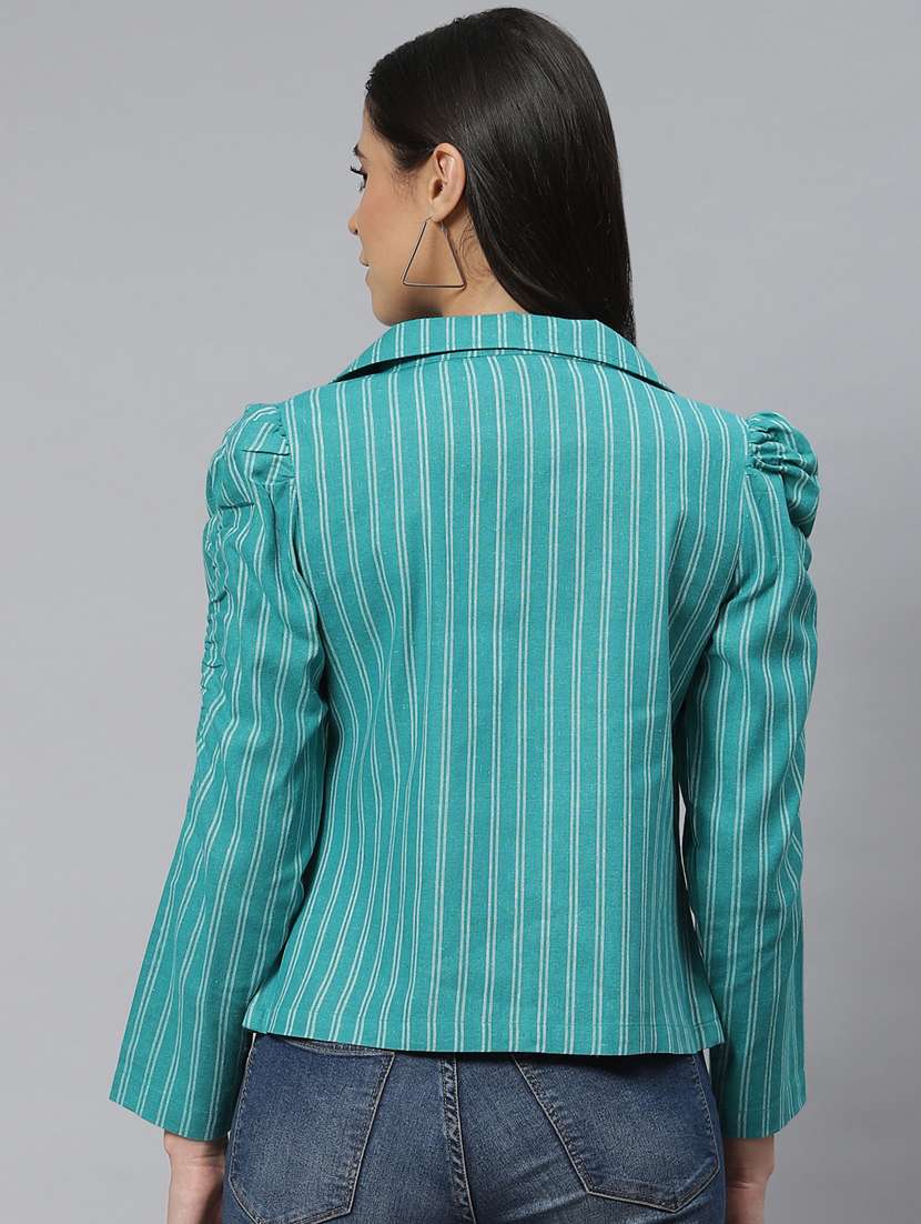 women lapel neck striped regular jacket - 19086598 -  Standard Image - 2