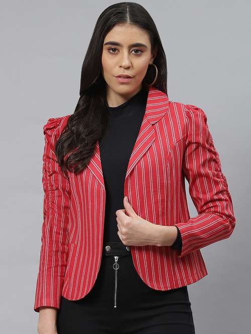 lapel neck striped regular jacket - 19086599 - Standard Image - 0