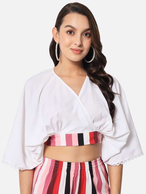 women's crop overlap neck top - 19086757 - Standard Image - 0