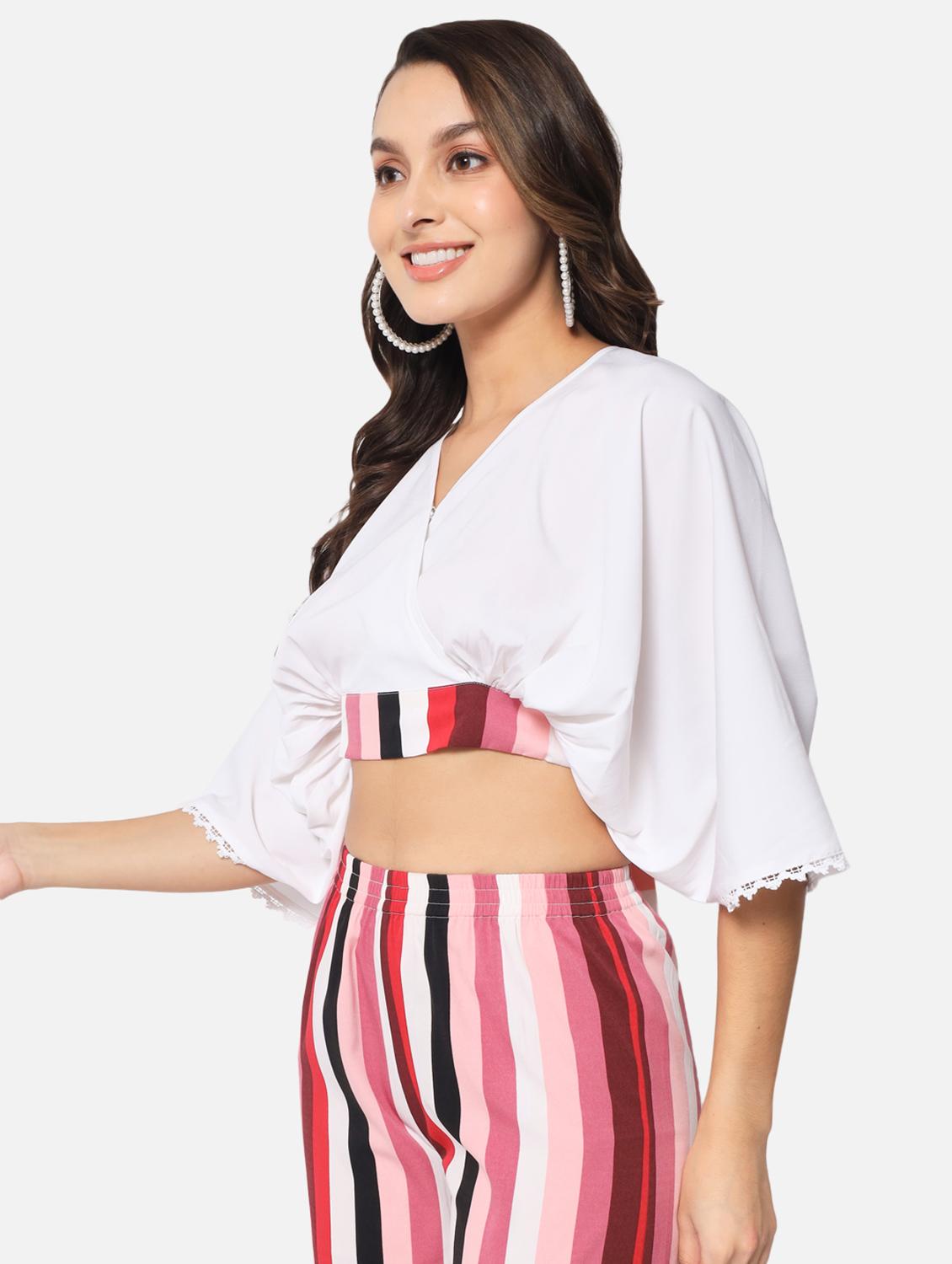 women's crop overlap neck top - 19086757 - Standard Image - 2