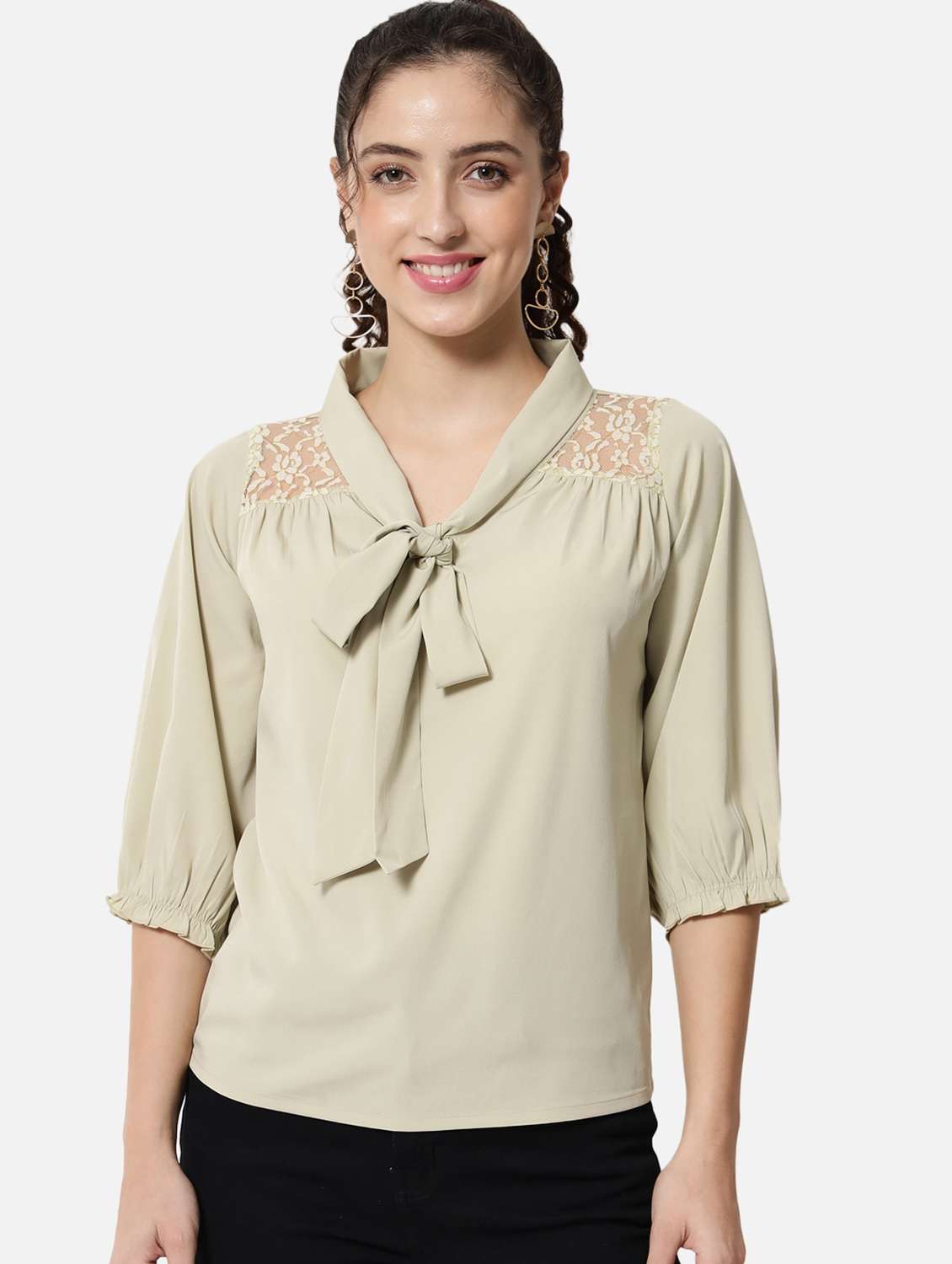 women's straight tie-up neck top